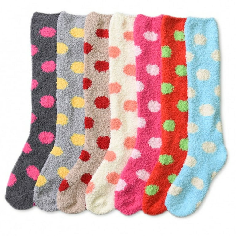 5pairs Women's Thickened Warm And Fuzzy Socks, Cute Color Patchwork Lace  Cuff, Indoor Floor Socks For Girls' Daily Wear, Autumn & Winter