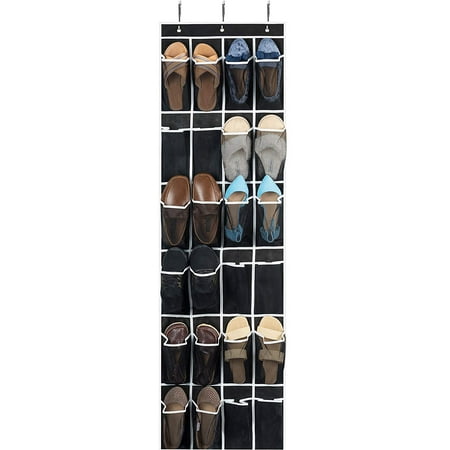 Item Holder - Zober Over the Door Shoe Organizer 64 in x 18, 24 Mesh Breathable Pockets, Hanging Shoe Holder for Maximizing Shoe Storage, Accessories, Toiletries, Laundry Items, Black
