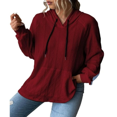 Baqcunre Hoodies For Women Women S Hoodie Sweatshirt Pullover Front Pocket Basic Black White Street Hoodie Long Sleeve Womens Fall Tops Womens Sweaters Red 2 XXL