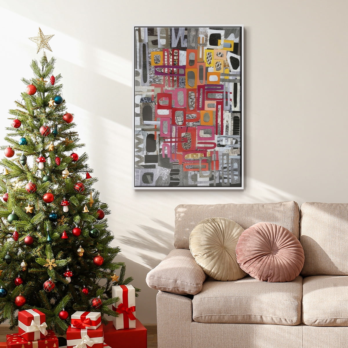Christmas in the Sierras III - Framed Gallery Wrapped Holiday Canvas - 27 x 41 - White Frame