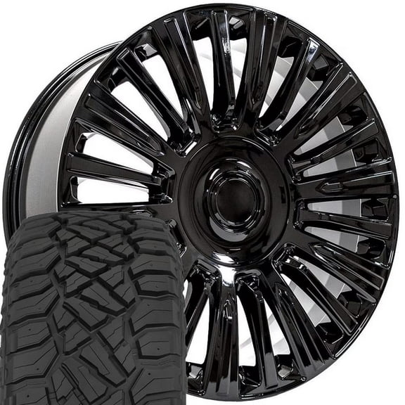 OE Wheels CA92 22 Inch Rims and Tires Fit Escalade Premium Luxury Platimum Style 6x139.7 22x9 Gloss Black - Hollander 4876 - TerraMax RT 285/45-22 (Set of 4)