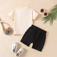 thumbnail image 5 of mgoYE Toddler Baby Boy Summer Clothes Boys Outfit Letter Print Short Sleeve T-Shirt Tops + Shorts Set (Beige,12-18 Months), 5 of 8