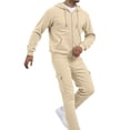 thumbnail image 3 of Blekii Men's Casual Sweatsuit, Solid Color Hoodie And Sweatpants Set, French Terry Jogger Outfit, Cozy Lounge Set for Home, Matching Gym Wear for Men, Relaxed Fit Two-Piece for Everyday, Beige L, 3 of 6