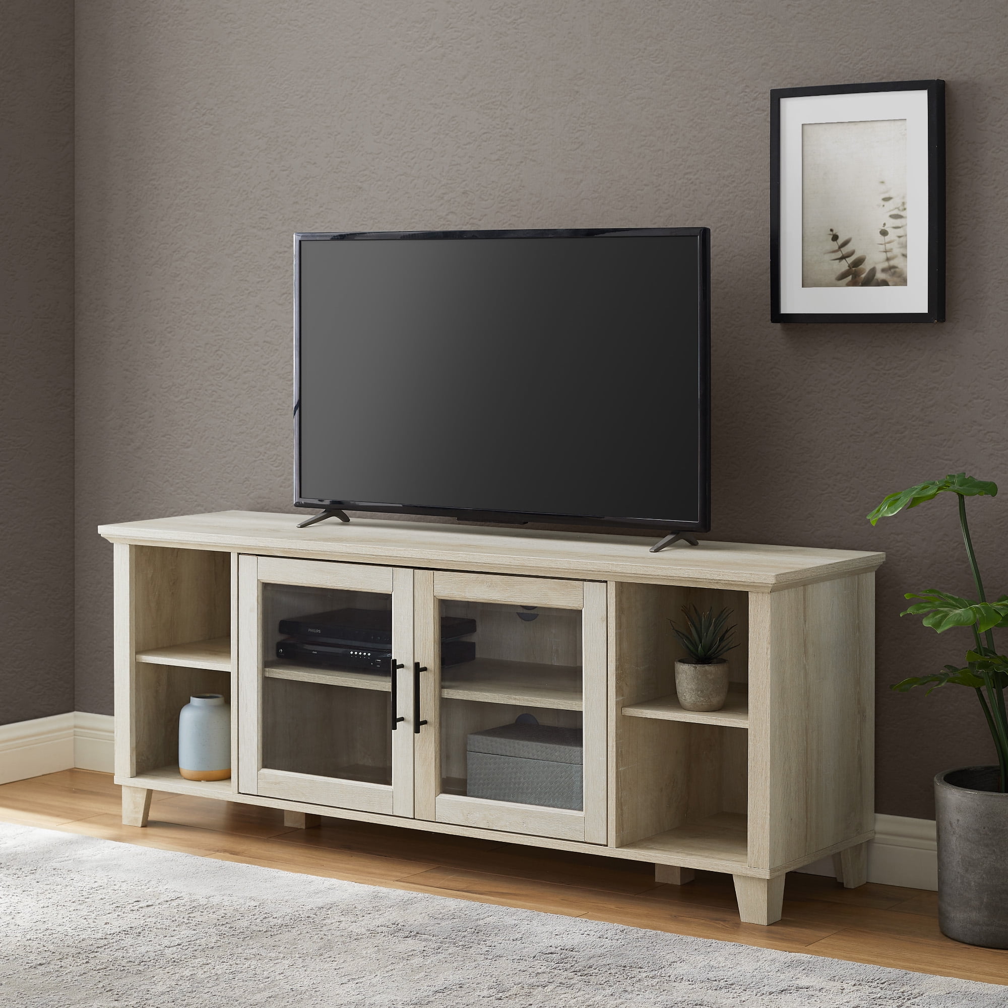 Woven Paths Transitional Glass Door TV Stand for TVs up to 65", White