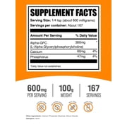 BulkSupplements Alpha GPC Powder - خالي من الغلوتين، 600 مجم لكل حصة - 100 جرام (3.5 أونصة) - 167 حصة
