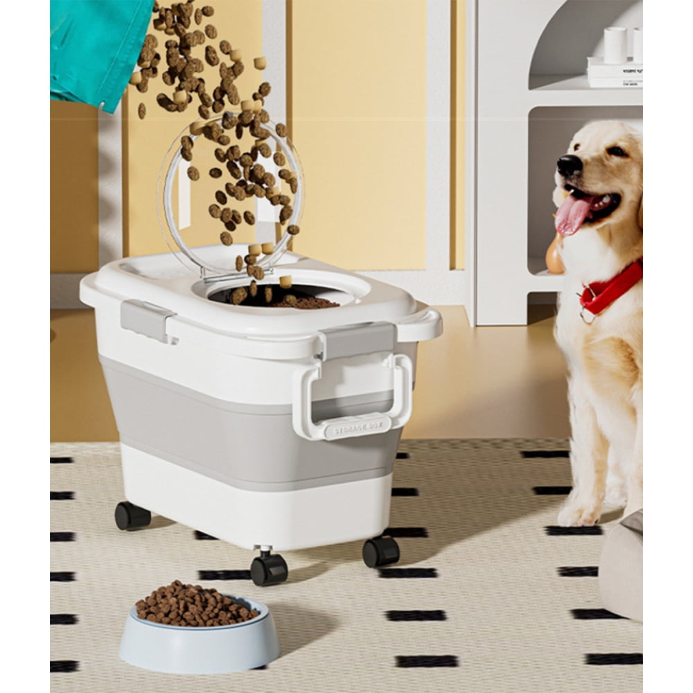 Sealable Plastic 10-15 Lbs Dog Pet Cat Bird Seed Kitchen Pantry Holder Bin Bucket with Rolling Wheel,Collapsible Dog Food Storage Container, Airtight 20-25 Lbs Rice Cereal Flour Sugar Containers