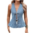thumbnail image 2 of YueHuiYing Womens Crochet Tops Tie Front Sleeveless Sweater Vest Knit Tops Summer Cardigan Hollow Out Beach Cover Up, 2 of 8
