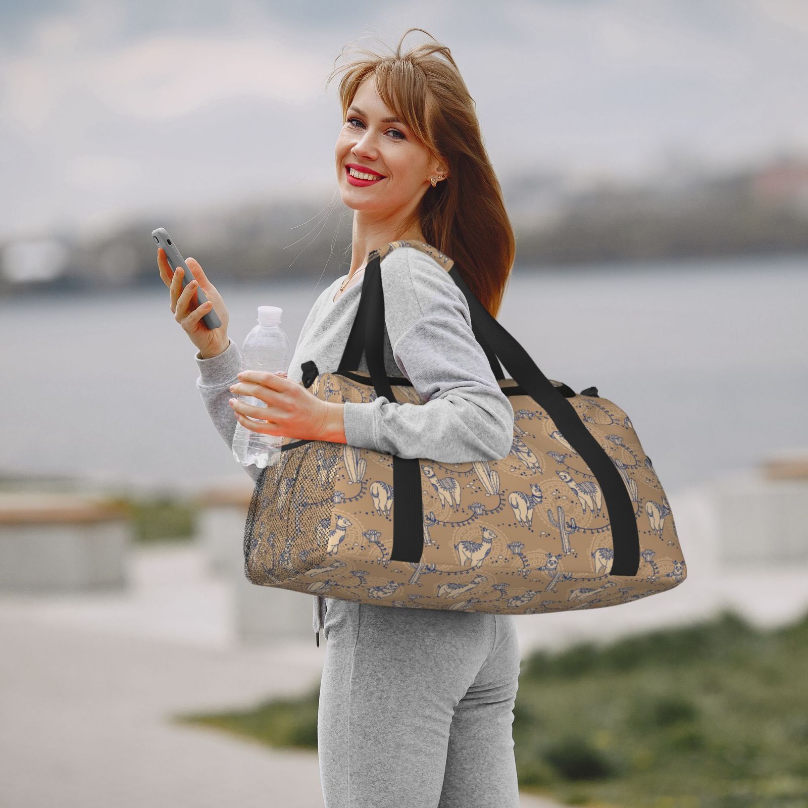 Fuzoiu Cactus Alpaca Print Travel Duffle Bag,Carry On Tote Bags,Duffel Bag,Sport Gym Bag, Hospital Bag for Labor and Delivery, Overnight Bag,Luggage Bag