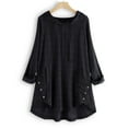 thumbnail image 7 of HAiming Women's Long Sleeve Hooded Trendy Button Round Neck Cotton Linen T-Shirt Plus Size Casual Loose Tunic Blouse, 7 of 7