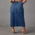 thumbnail image 6 of LYMAYTER Women Washed Denim Skirt Stretch Maxi Skirt Front Split Frayed Raw Hem Casual Jean Skirt S-2XL, 6 of 9