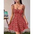 thumbnail image 4 of Robe Boho à Fleurs pour Femmes, Combishort à Bretelles Spaghetti, Robe Smockée Rouge TG, 4 of 8