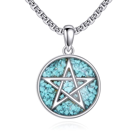 XATENJE Pentagram Necklace 925 Sterling Silver Pentagram Pentacle Turquoise Pendant Necklace Wiccan Jewelry for Women Men
