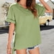 thumbnail image 4 of Primavera color sólido cuello en V manga corta parte delantera corta espalda larga dividida Casual Top mujeres Pompotops hkajfhjk461060, 4 of 9