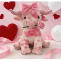 Pink Highland Cow Plush Toy, Valentines Highland Cow Stuffed Animal with Bow& Rose, Spotted Adorable Highland Cow Plush, Scottish Farm Animal Plush, Perfect Gifts for Kids Girlfriends Lover