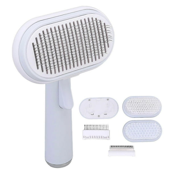 5 in 1 Blue Pet Brush Set - Automatic Detangling One-Click Hair Removal Dog Grooming Massage Brush for Dogs and Cats