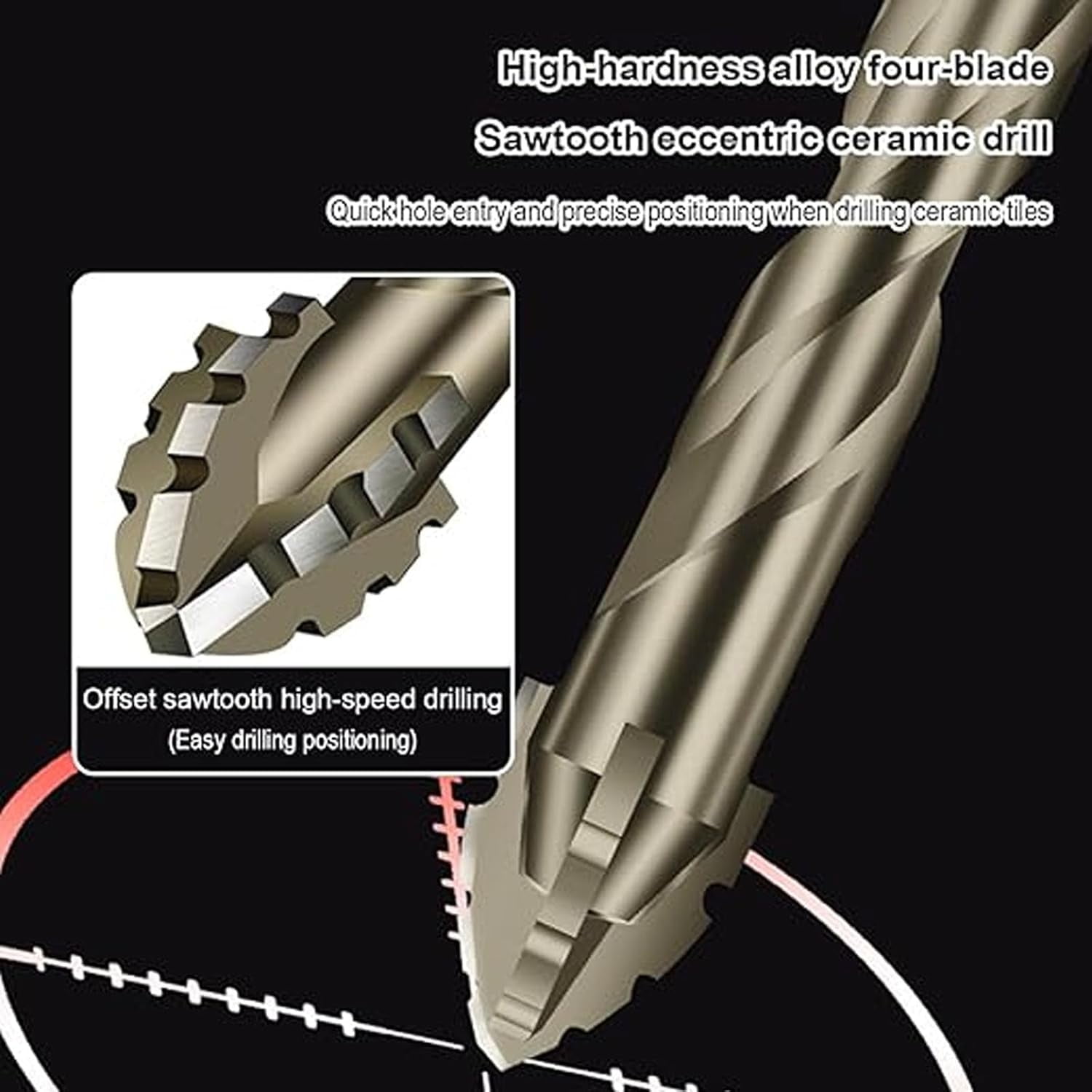 Martivex Drill Bits, 2026 Four-Flute Sawtooth Eccentric Drill Bit, High-Performance Titanium-Coated Tap Set, Four Edged Serrated Eccentric Twist Bit Set for Concrete Metal Wood