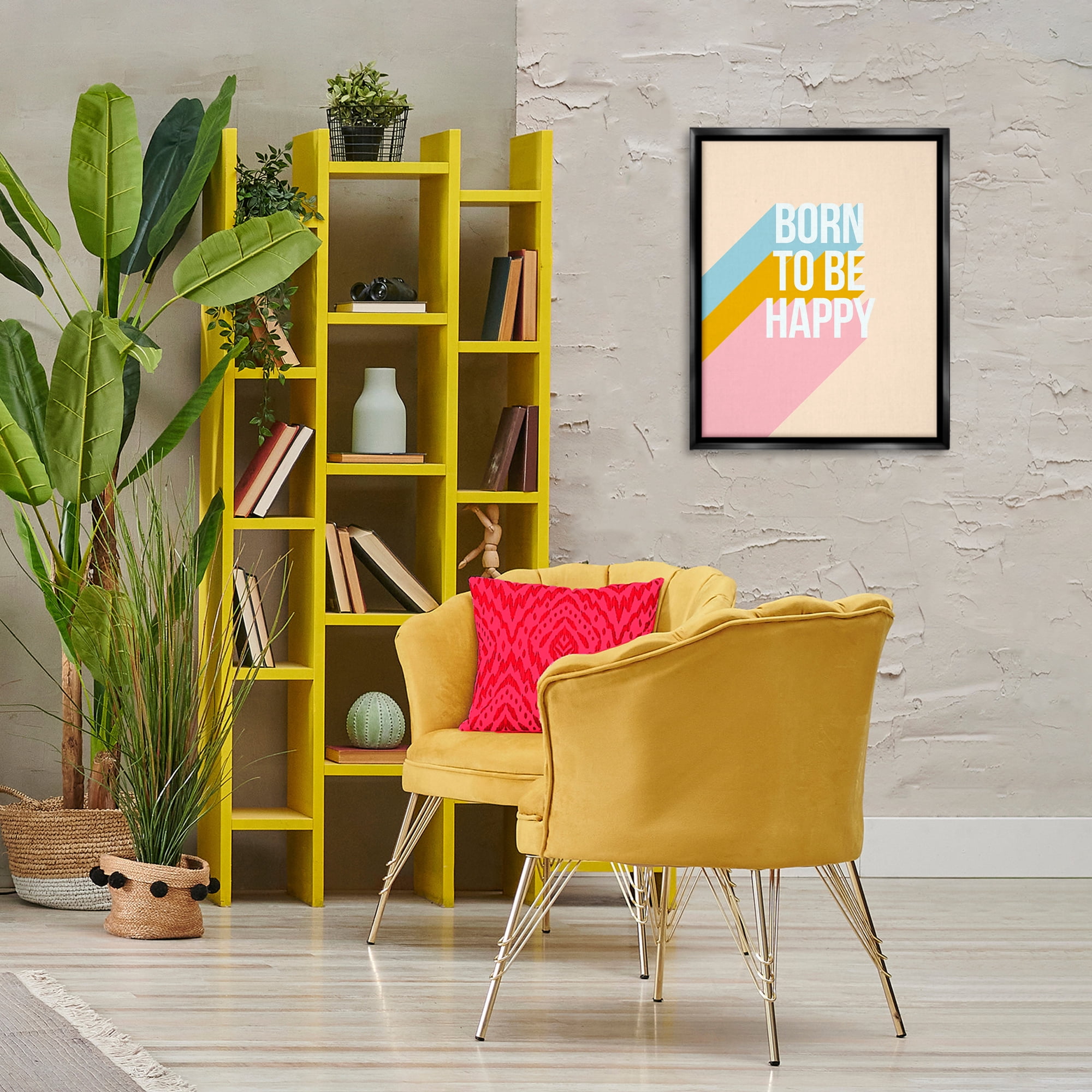 Stupell Industries Born To Be Happy Pastel Text & Numbers Painting Black Floater Framed Canvas Art Print Wall Art, 17 x 21