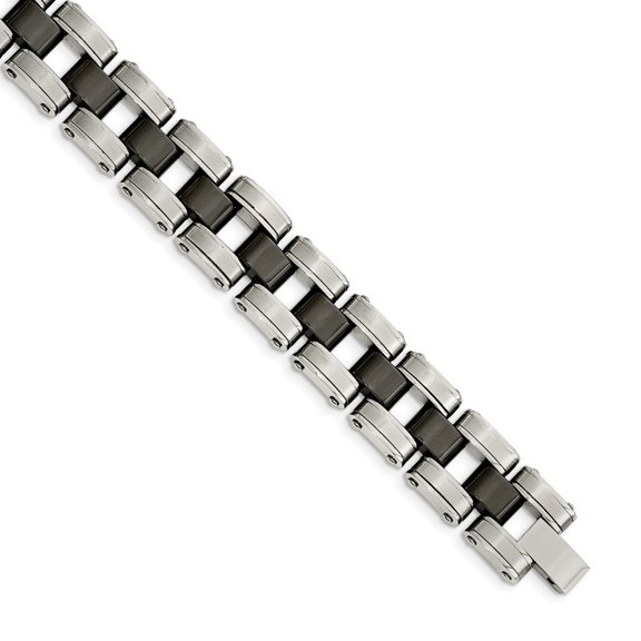White Stainless Steel bracelet Men's Black 8.5 in Brushed & Polished with Black Ceramic Link