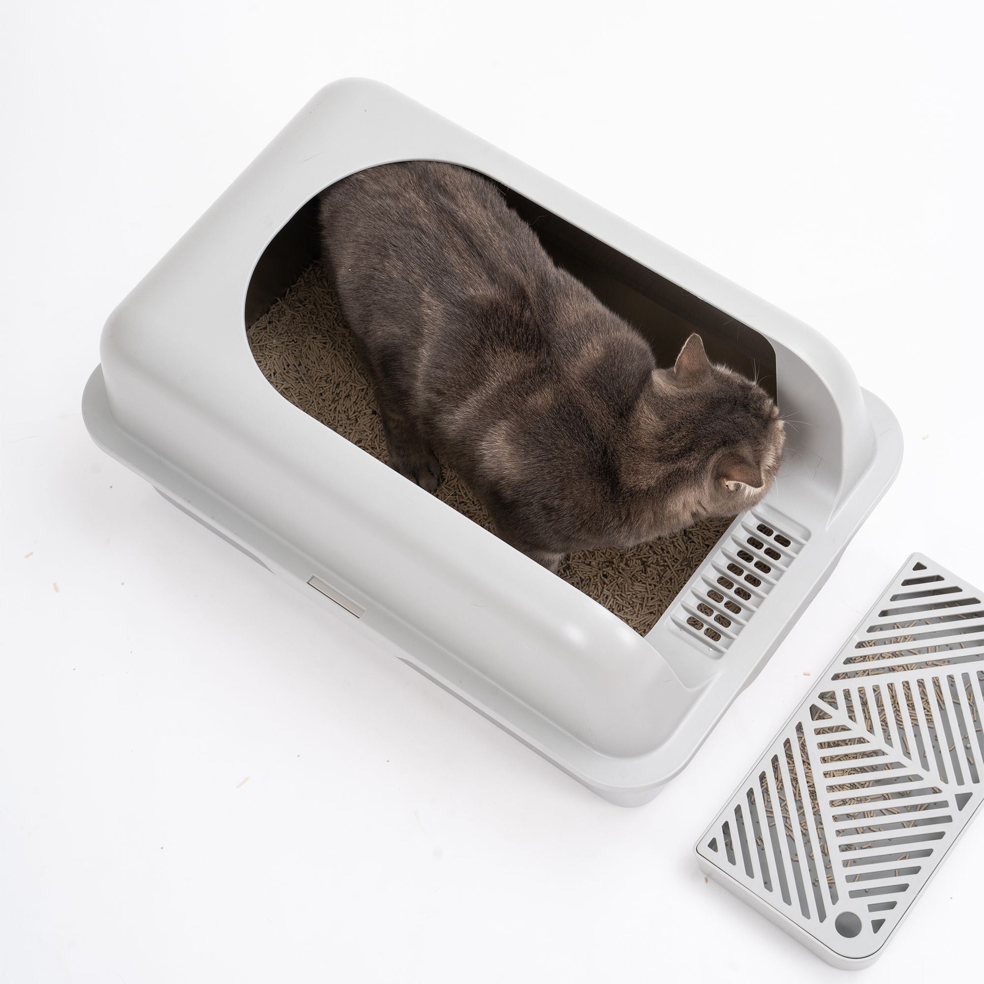 resenkos 24" Large Stainless Steel Cat Litter Box with Handy Litter Scoop, Litter Box for Indoor, Cat Toilet for Small Cats, Gray