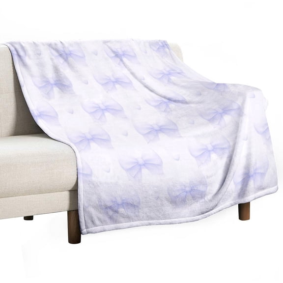 Blue Bow Pattern Blanket Soft Throw Warm Lightweight Plush Blanket for Couch Bed Sofa