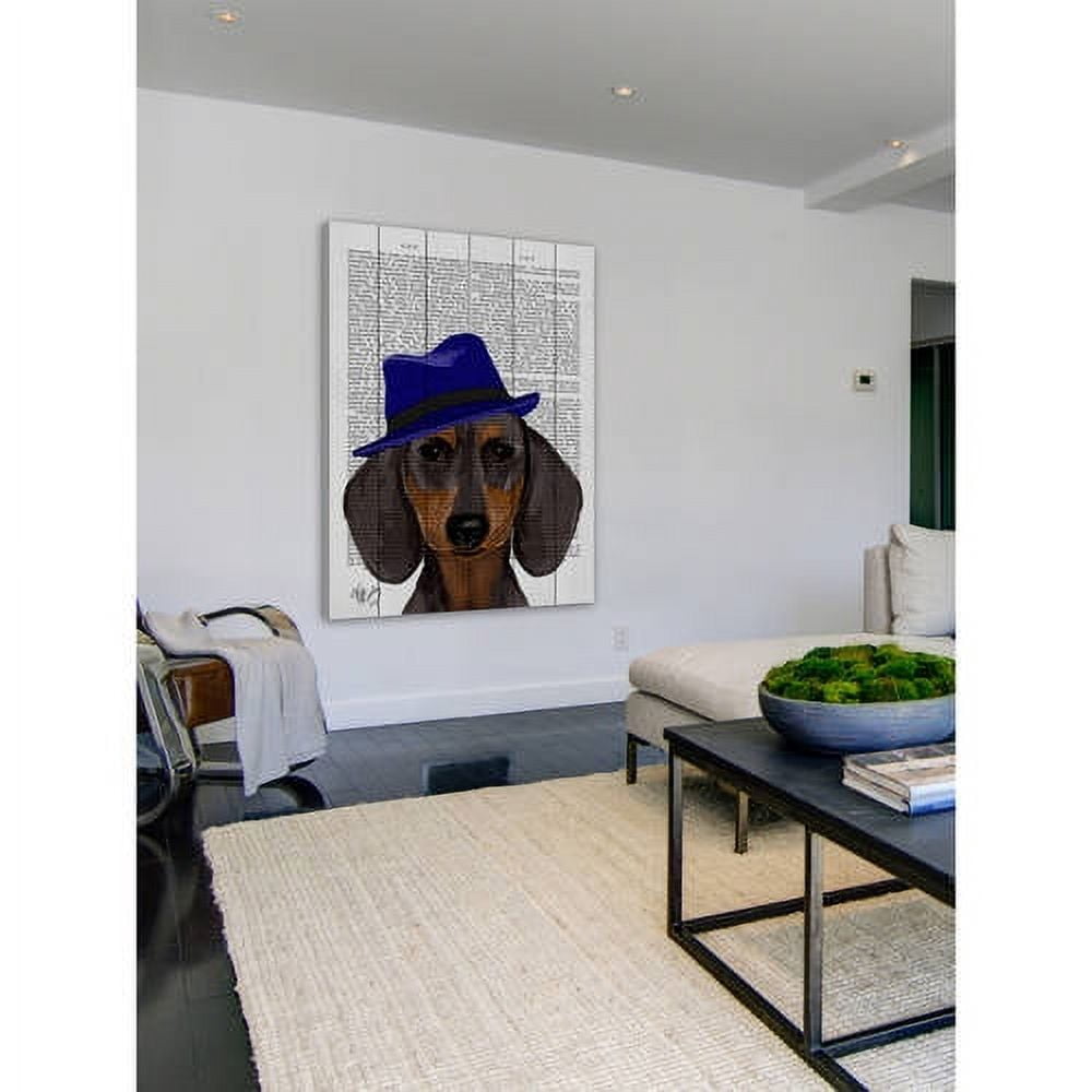 Marmont Hill "Dachshund with Blue Trilby" Painting Print on White Wood