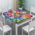 thumbnail image 3 of Colorful Rainbow Tie Dye Spiral Pattern Square Fitted Tablecloth with Elastic Edge,Square Table Cover,Washable Elastic Table Cover for Home Kitchen Party Decor 34"x34", 3 of 6