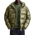 thumbnail image 2 of Men's Hooded Cotton-Padded Jacket - Solid Color Thickened Warm Loose Coat with Big Pockets, Long-Sleeve Bread Jacket, Dark Green, XXL, 2 of 6
