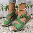 thumbnail image 3 of Rokment Women's Orthopedic Wedges Sandals Fashion Casual Leather Open Toe Crooss Band Ankle Strap Platform High Heels Strappy Dress Sandals for Woman Green Size 6.5, 3 of 5