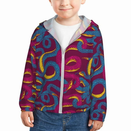 

Lukts Colorful Snake Print Children s Long-Sleeved Sun Protection Clothing Hooded Sweatshirts for Boys and Girls Outdoor Sports-18 Months