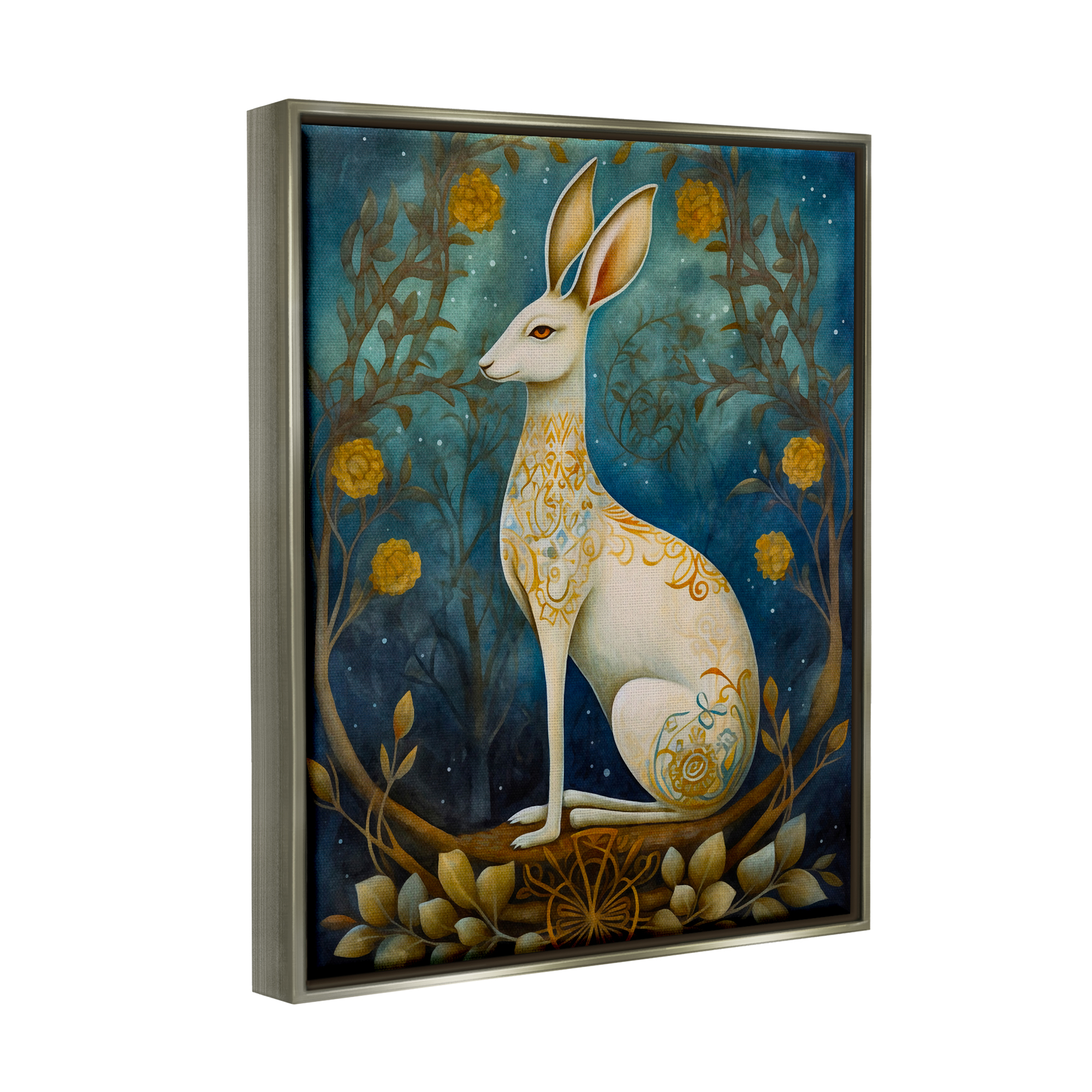 Stupell Industries Patterned Forest Rabbit Animals & Insects Painting Gray Floater Framed Art Print Wall Art, 17 x 21