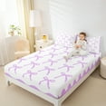 thumbnail image 4 of Castle Fairy Boys Girls Teens Kawaii Ribbon Bow Twin Sheet Sets 3pcs,Purple White Bowknot Twin Fitted Sheet Microfiber,Dreamy Princess Bowtie Breathable Flat Sheet,Microfiber Bedroom Decor, 4 of 7