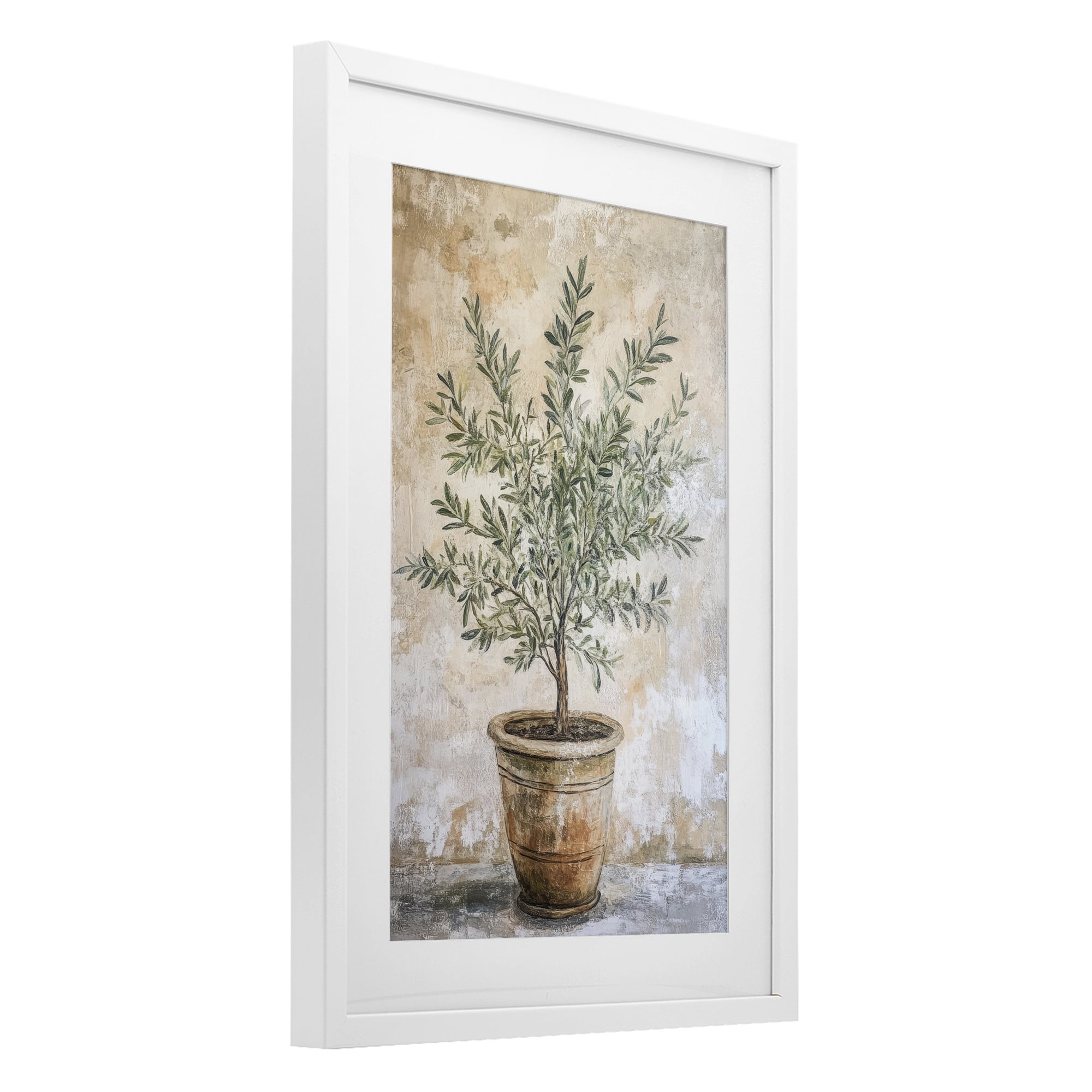 Stupell Industries Mediterranean Potted Olive White Framed Print Under Glass, design by Petal Prints Design