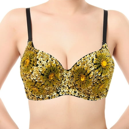kpoplk Womens Wireless Bra Women s Lace Bralette Mesh Plunge Lightly Padded Wireless Longline Bra(Gold)