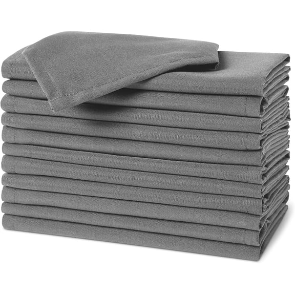 Reusable Stain and Wrinkle Resistant Cloth Napkins, 17 x 17 inches, Grey, 12-Pack