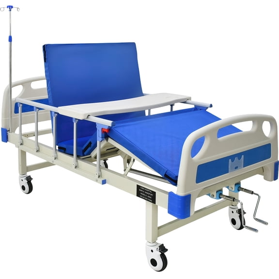 Cama Hospitalaria Manual Barandal Abatible Mesa Porta Suero Soporta 260kg 4 posiciones