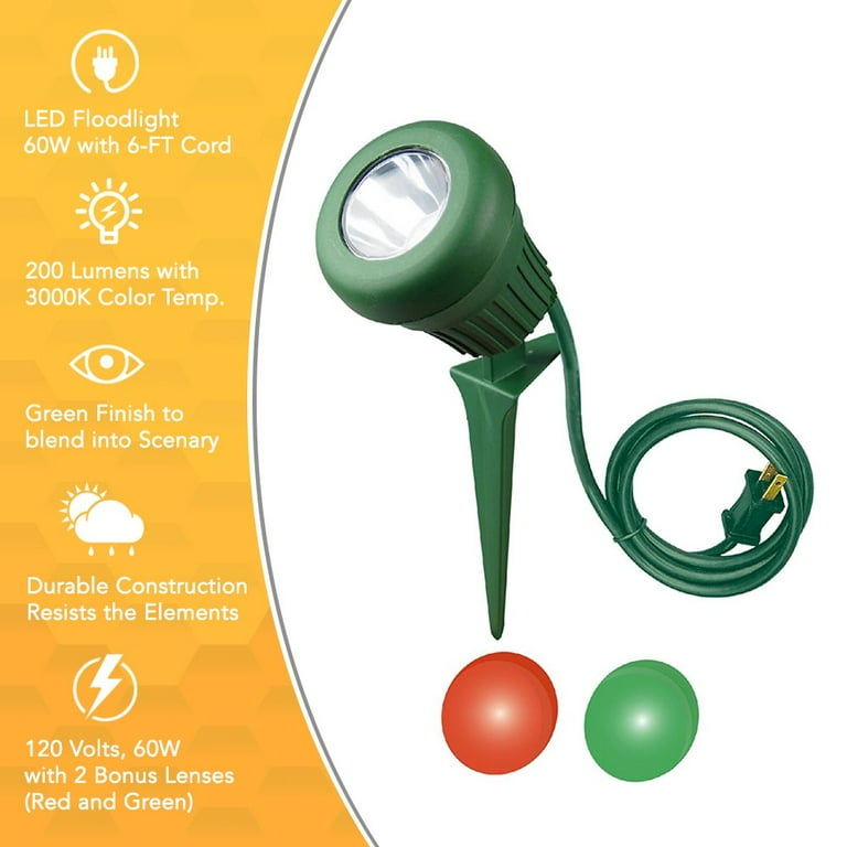 Woods 434 Green 3' Sjtw Cord Led Outdoor Garden Flood Light with Stake Woods 434 Green 3' Sjtw Cord Led Outdoor Garden Flood Light with Stake