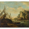 thumbnail image 2 of Salvator Rosa 22x20 Gold Ornate Framed and Double Matted Museum Art Print Titled - A Mediterranean Coastal Landscape with a Ship, 2 of 4