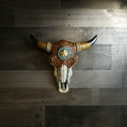 TG,LLC Treasure Gurus Resin & Leather Steer Skull & Horns Wall Mount Bull or Cow Head Western Star Home Decor