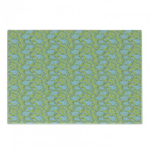 Leaves Cutting Board, Cartoon Botanical Pattern of Curlicue Branches, Decorative Tempered Glass Cutting and Serving Board, in 3 Sizes, by Ambesonne