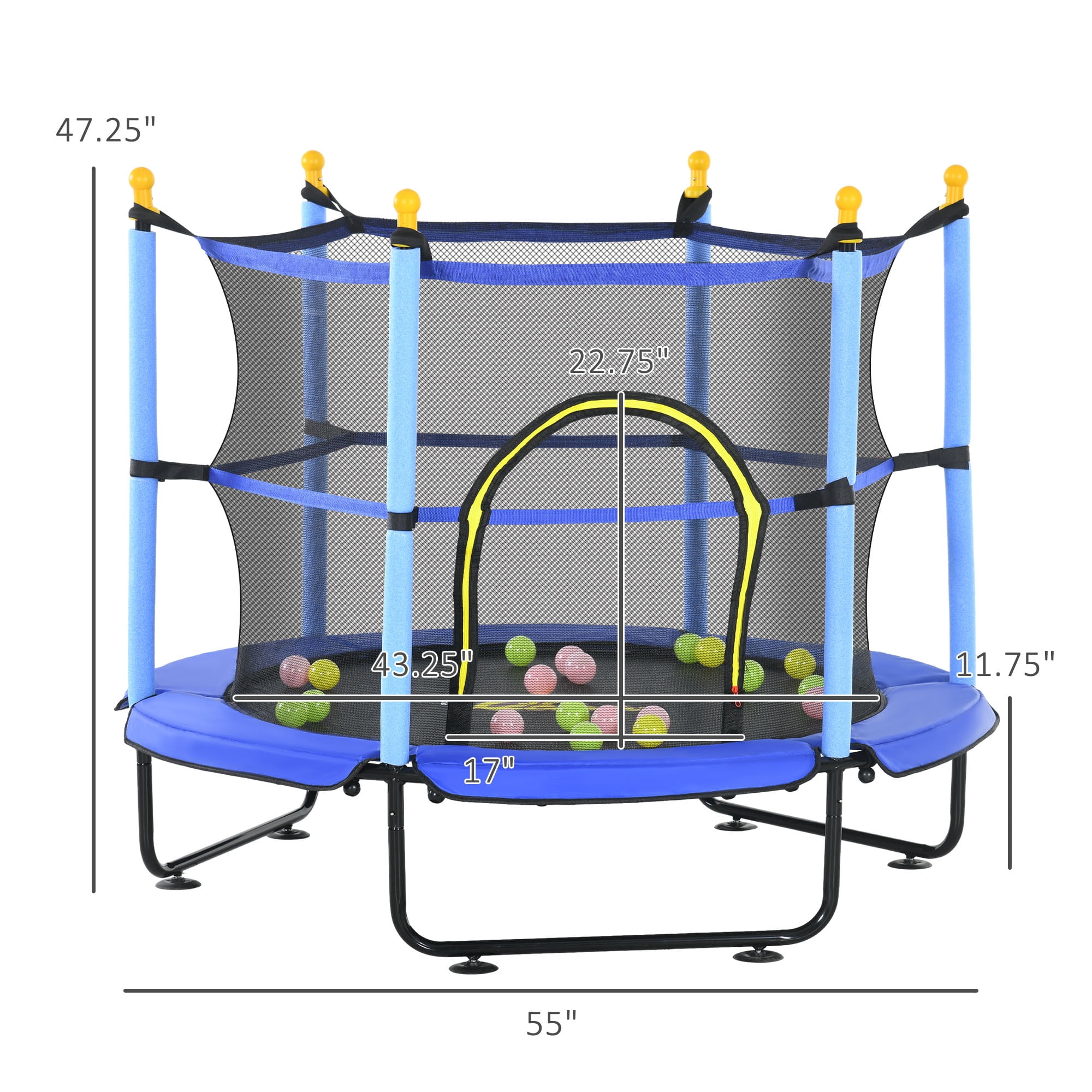 Qaba 4.6' Trampoline for Kids with Safety Enclosure & Ball Pit, Blue