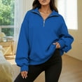 thumbnail image 2 of Fiaer Quarter Zip Pullover Women Plus Size Loose Fit V Neck Trendy Sweatshirts Long Sleeve Lapel Collared Casual Comfort Pocket Tops Blue L, 2 of 6
