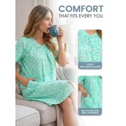 Casual Nights Womens Snap Front Lightweight Housecoat, Short Sleeve House Dress Duster Lounger Robe with Pockets, Cotton Poly Knit, Mid Calf, Garden Green Large