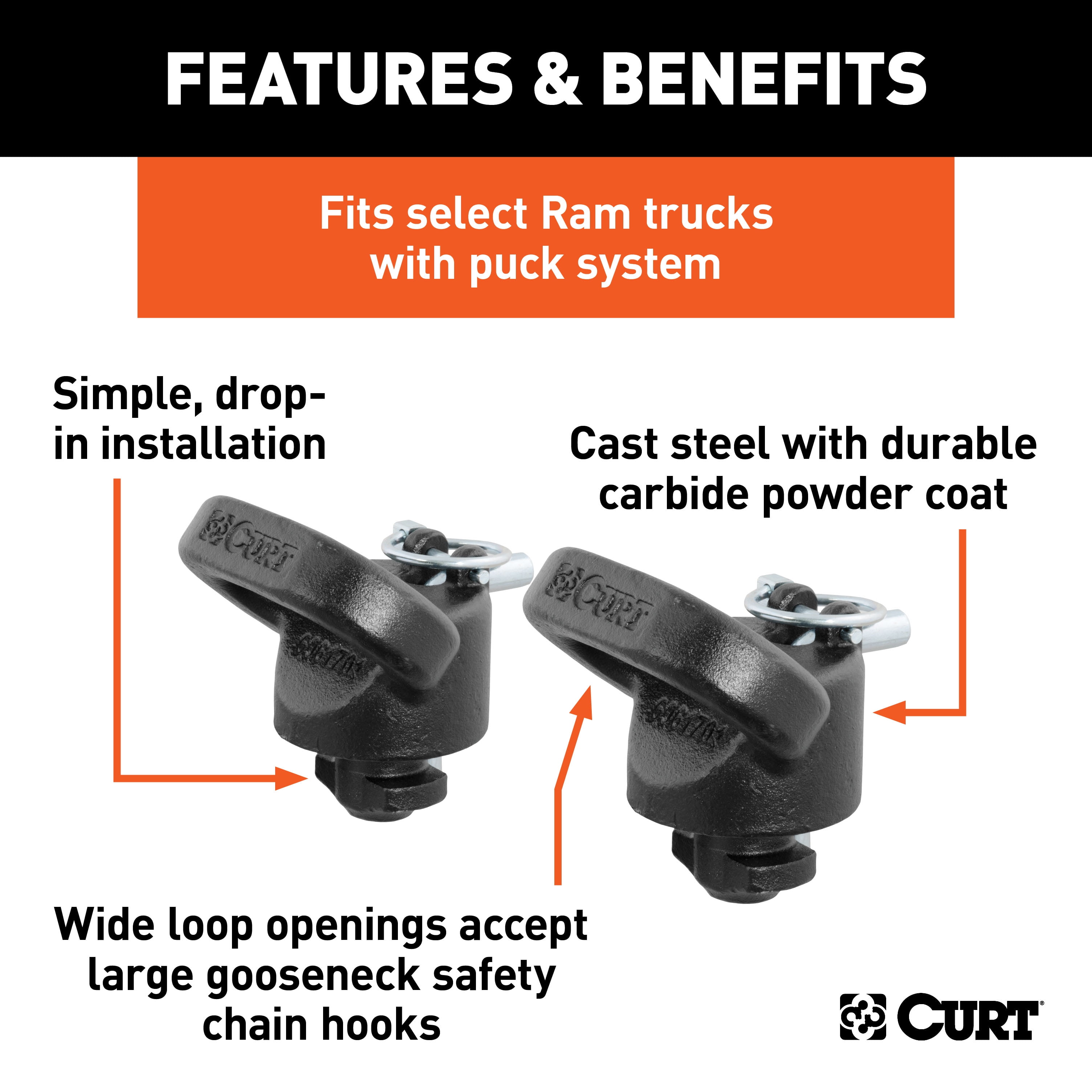 CURT OEM-Compatible Gooseneck Safety Chain Anchors for RAM