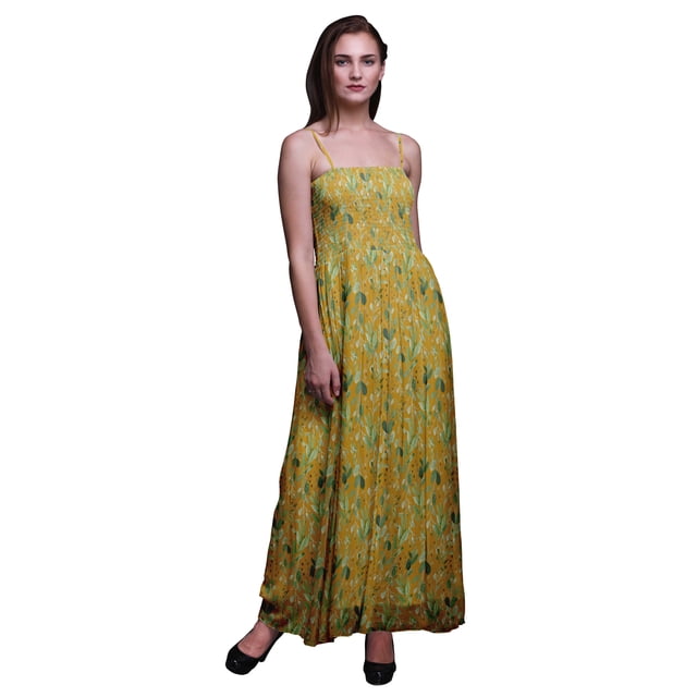 Bimba Robe à Bretelles Smockée Imprimée Feuilles de Bleuet pour Femmes georgette-TTTG