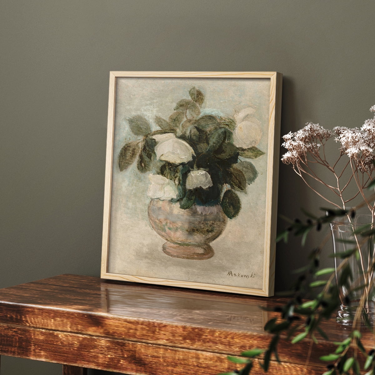 Vintage Floral Bouquet - 10in. x 8in. Vintage Framed Print in Natural Wood Frame