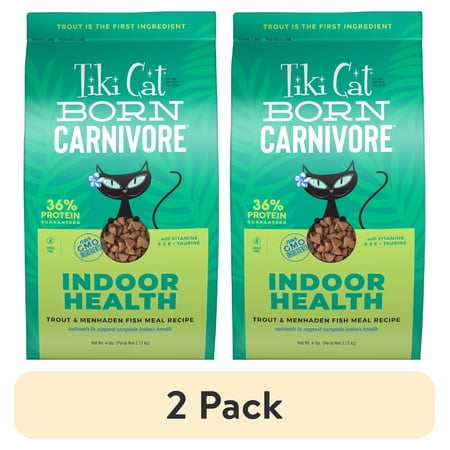 (2 pack) Tiki Cat Born Carnivore Indoor Health Dry Cat Food Trout & Menhaden Fish Meal 6 lbs. Bag