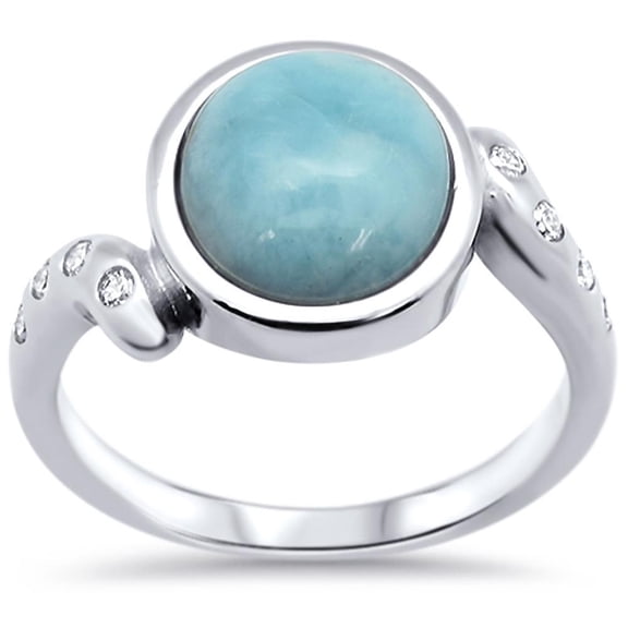 Natural Larimar Clear CZ Twisted Band Ring Sterling Silver Size 8