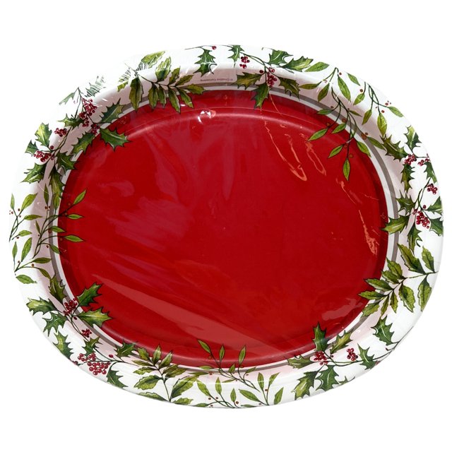 Northeast Home Goods Christmas Holly and Ivy Oval Disposable Paper