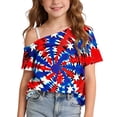 thumbnail image 2 of SGFCWSX Girls T Shirts One Shoulder Short Sleeve American Flag Print Casual Loose Fit Fashion Tops for Kids Multicolor Size 11, 2 of 9
