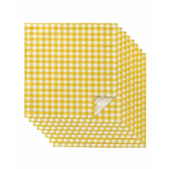 Yellow Cloth Napkins Set of 8 Reusable Dinner Napkins, Country French Rustic Buffalo Plaid Modern Art Cocktail Napkin Washable Table Napkins for Wedding/Holiday Party/Baby Shower 20"x20"